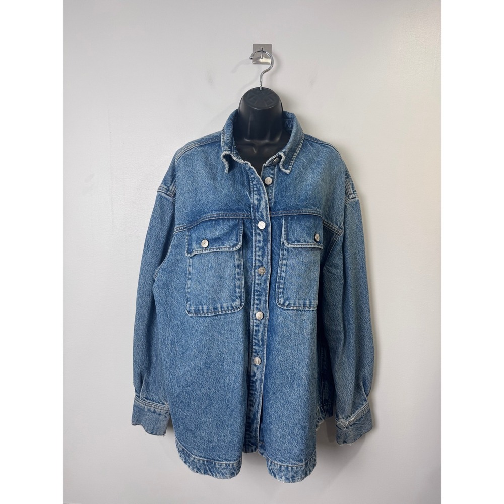 Reformation Women Blue Carlos Denim Shirt Jacket Oversized Button Down Large